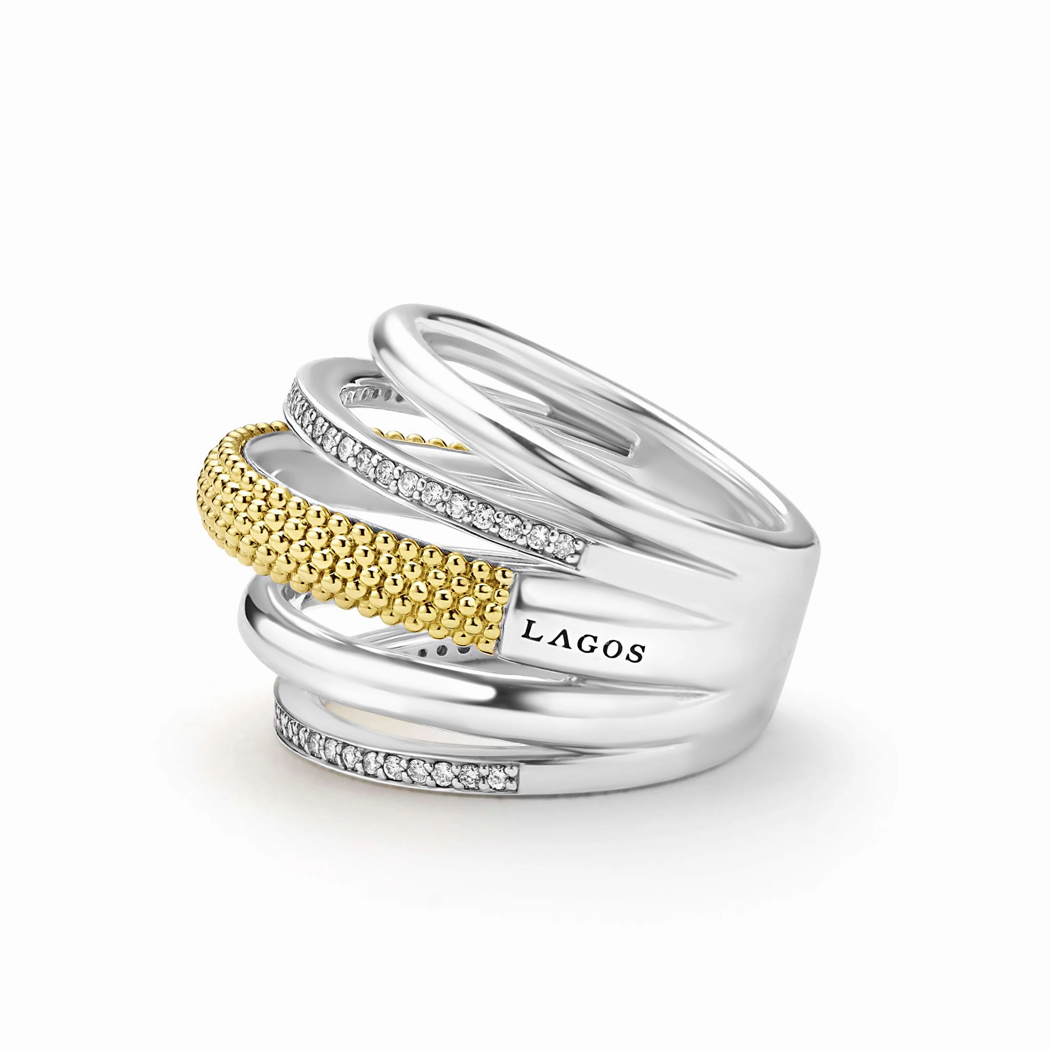 Caviar Lux Two-Tone Five Row Diamond Ring