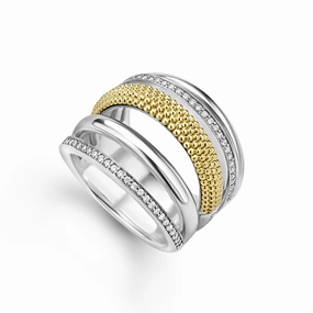 Caviar Lux Two-Tone Five Row Diamond Ring