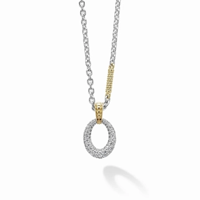 Caviar Lux Two-Tone Oval Diamond Pendant Necklace