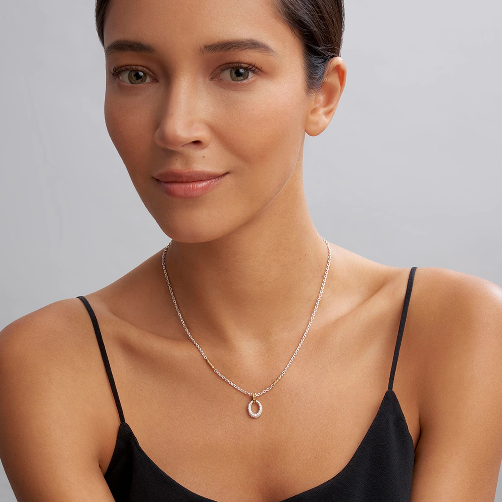 Caviar Lux Two-Tone Oval Diamond Pendant Necklace