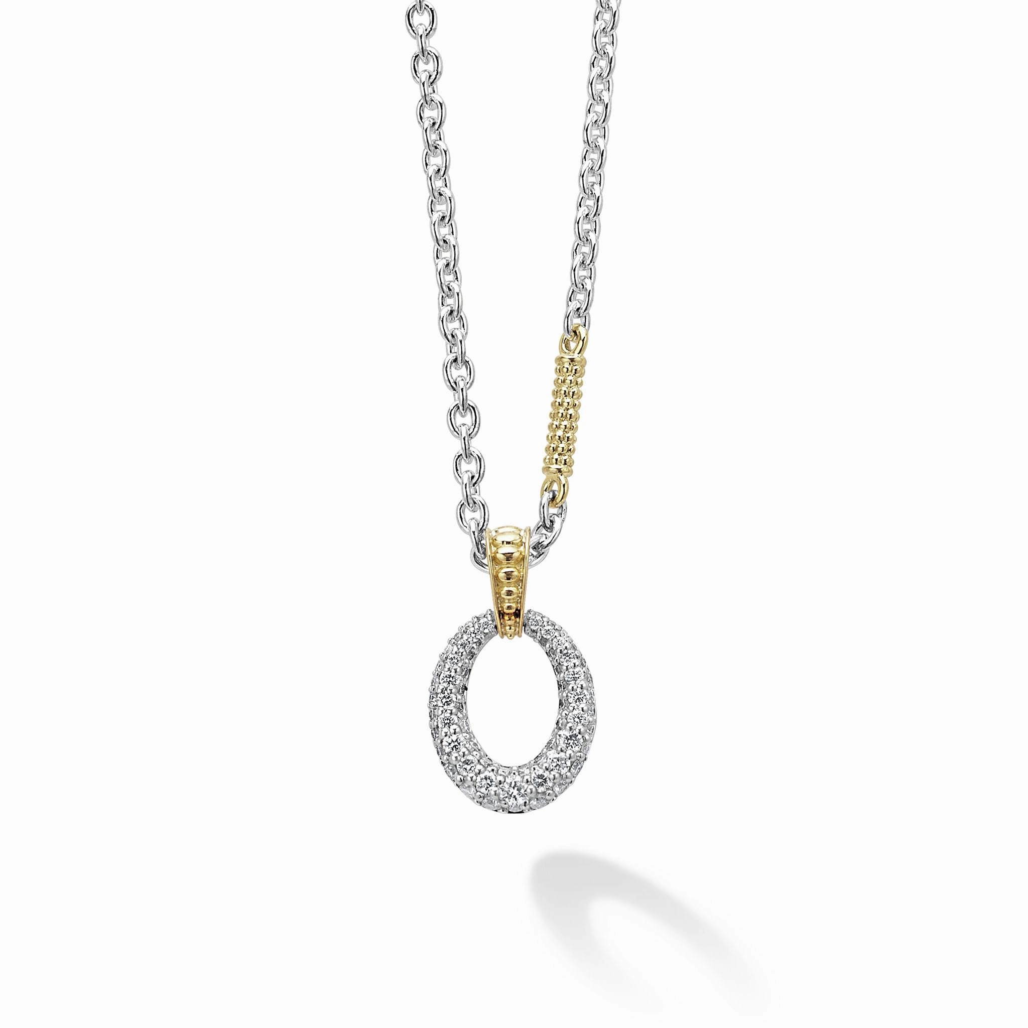 Caviar Lux Two-Tone Oval Diamond Pendant Necklace
