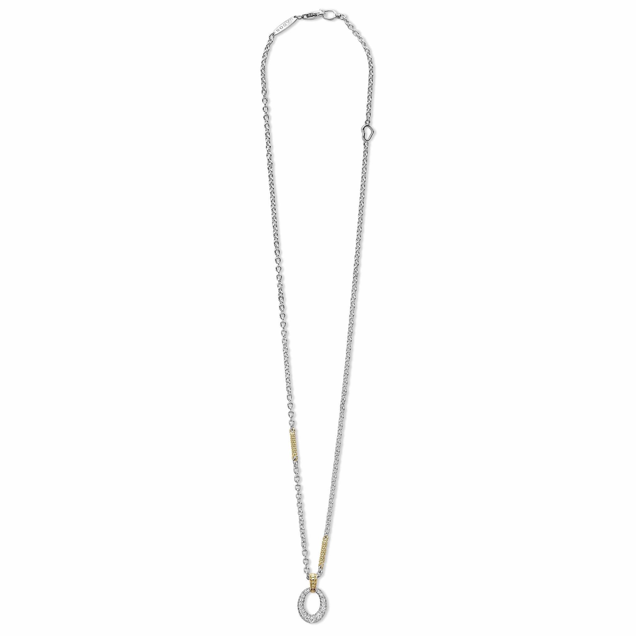 Caviar Lux Two-Tone Oval Diamond Pendant Necklace