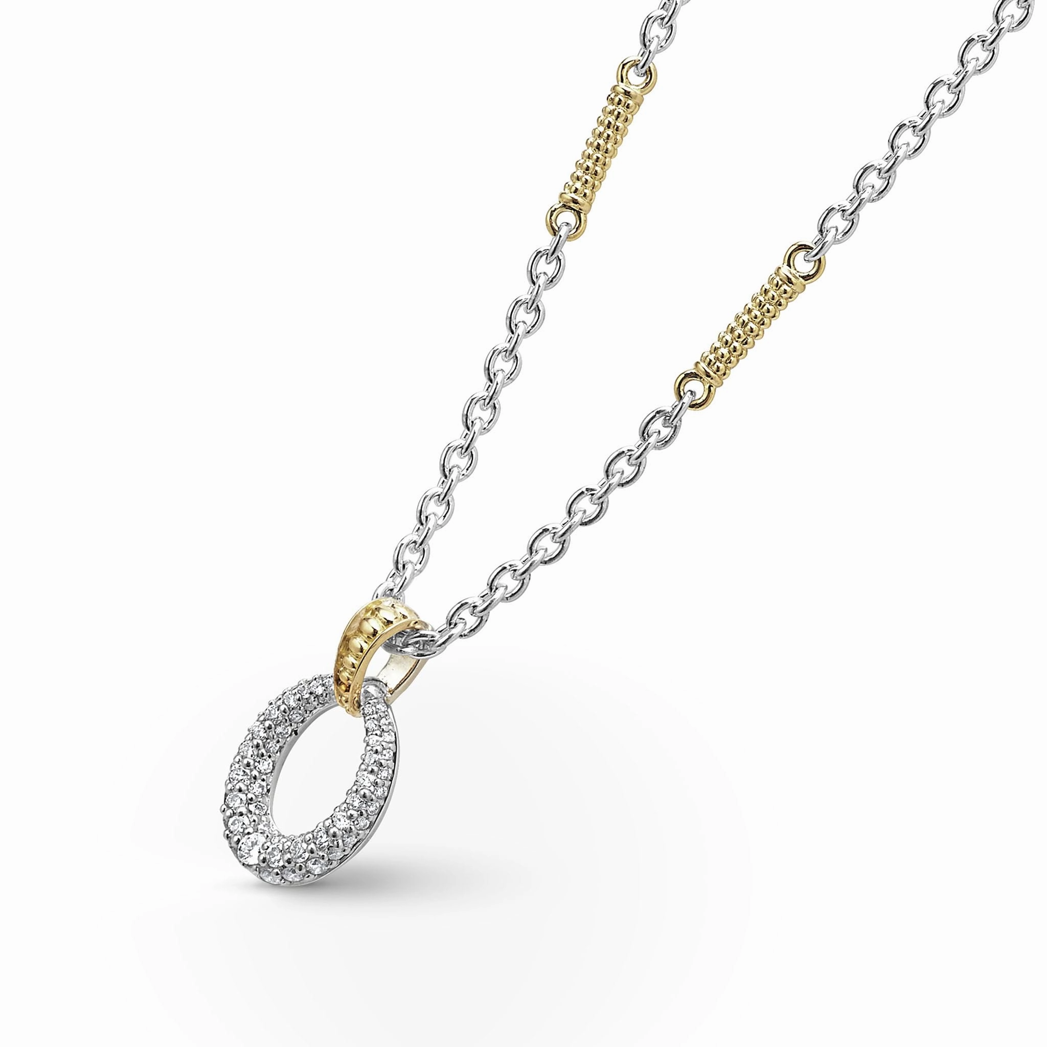 Caviar Lux Two-Tone Oval Diamond Pendant Necklace