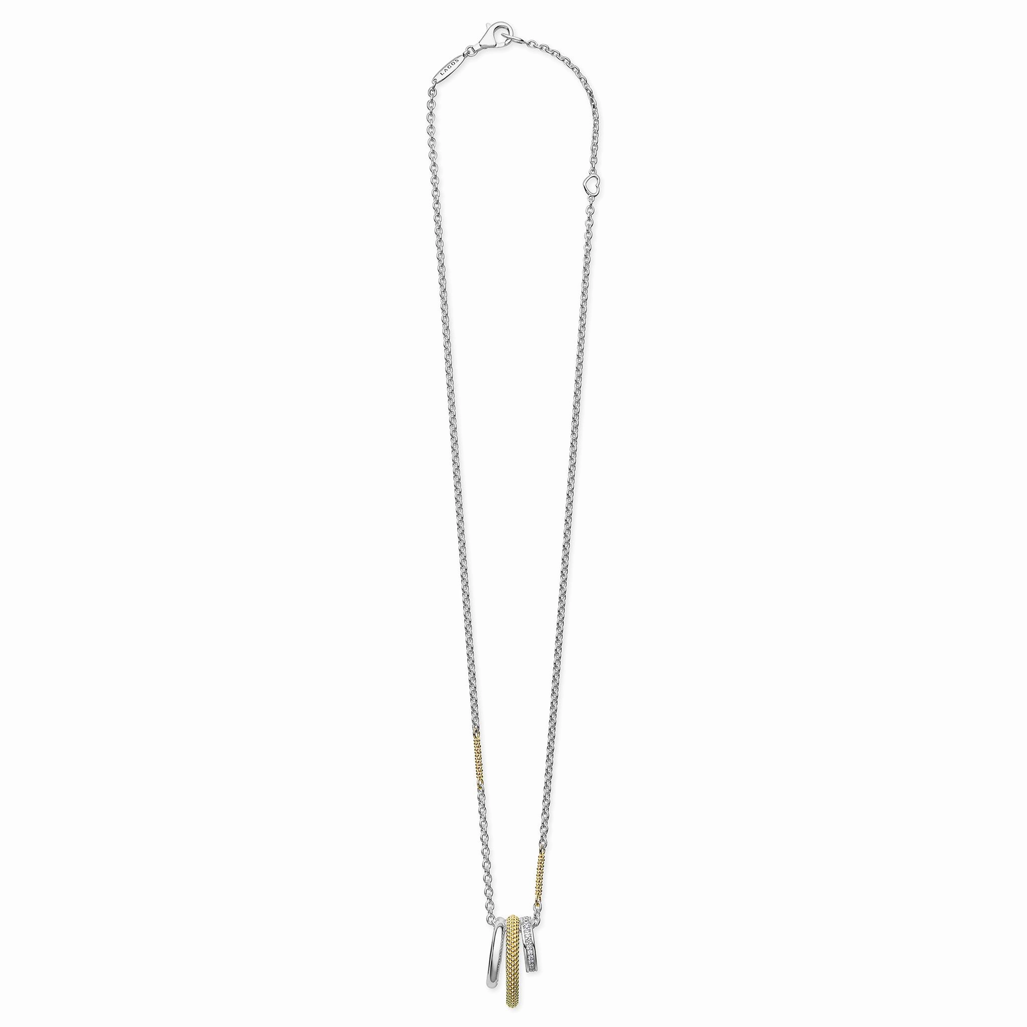 Caviar Lux Two-Tone Three Ring Diamond Pendant Necklace