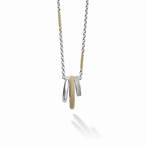 Caviar Lux Two-Tone Three Ring Diamond Pendant Necklace