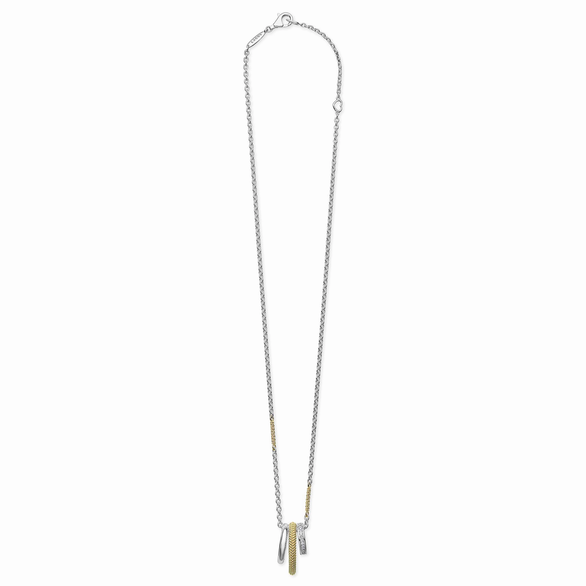 Caviar Lux Two-Tone Three Ring Diamond Pendant Necklace