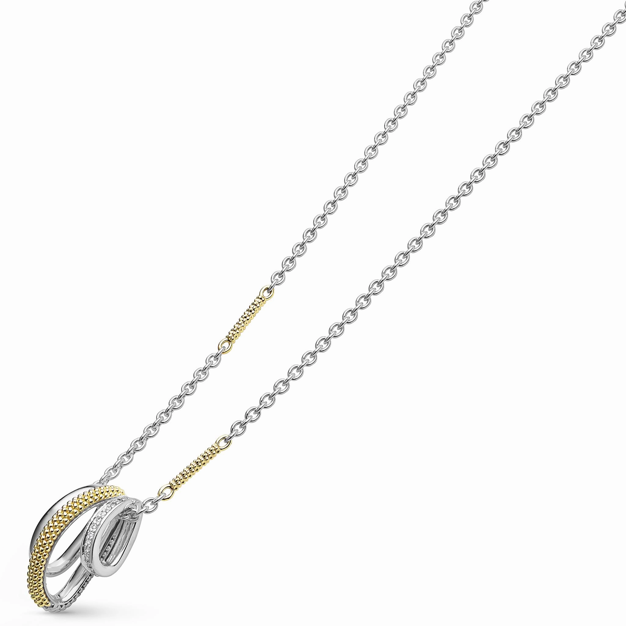 Caviar Lux Two-Tone Three Ring Diamond Pendant Necklace