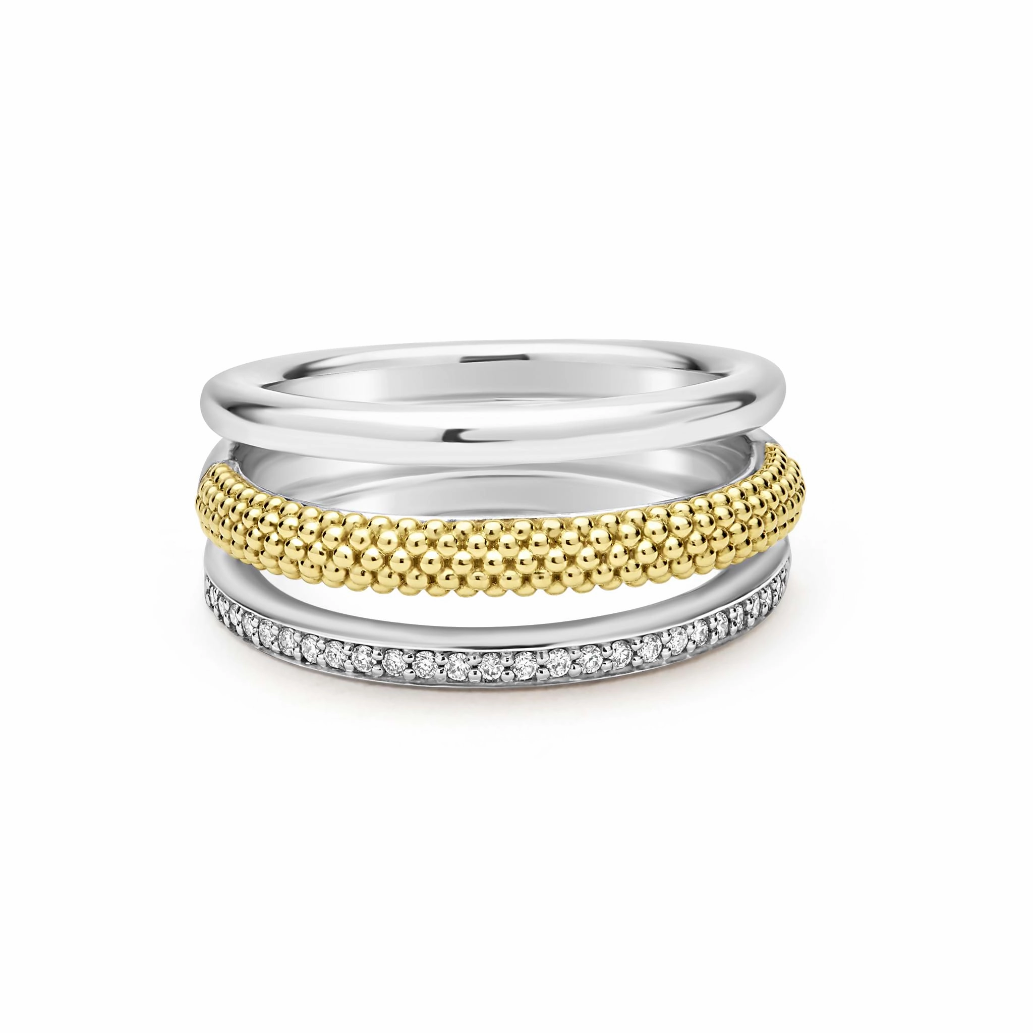 Caviar Lux Two-Tone Three Row Diamond Ring