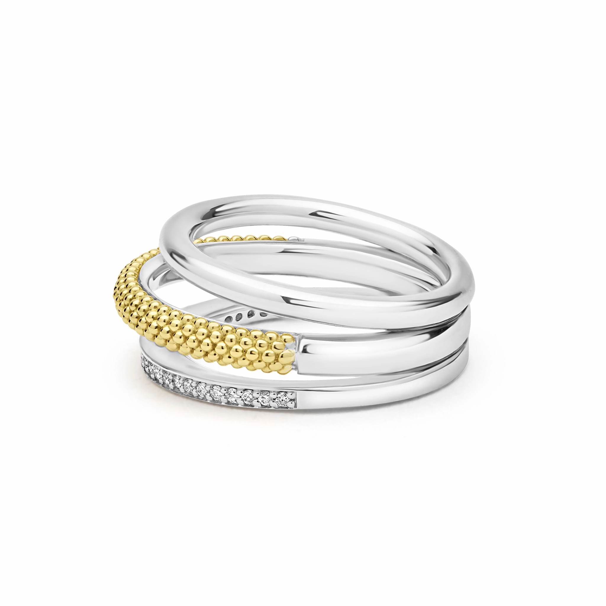 Caviar Lux Two-Tone Three Row Diamond Ring