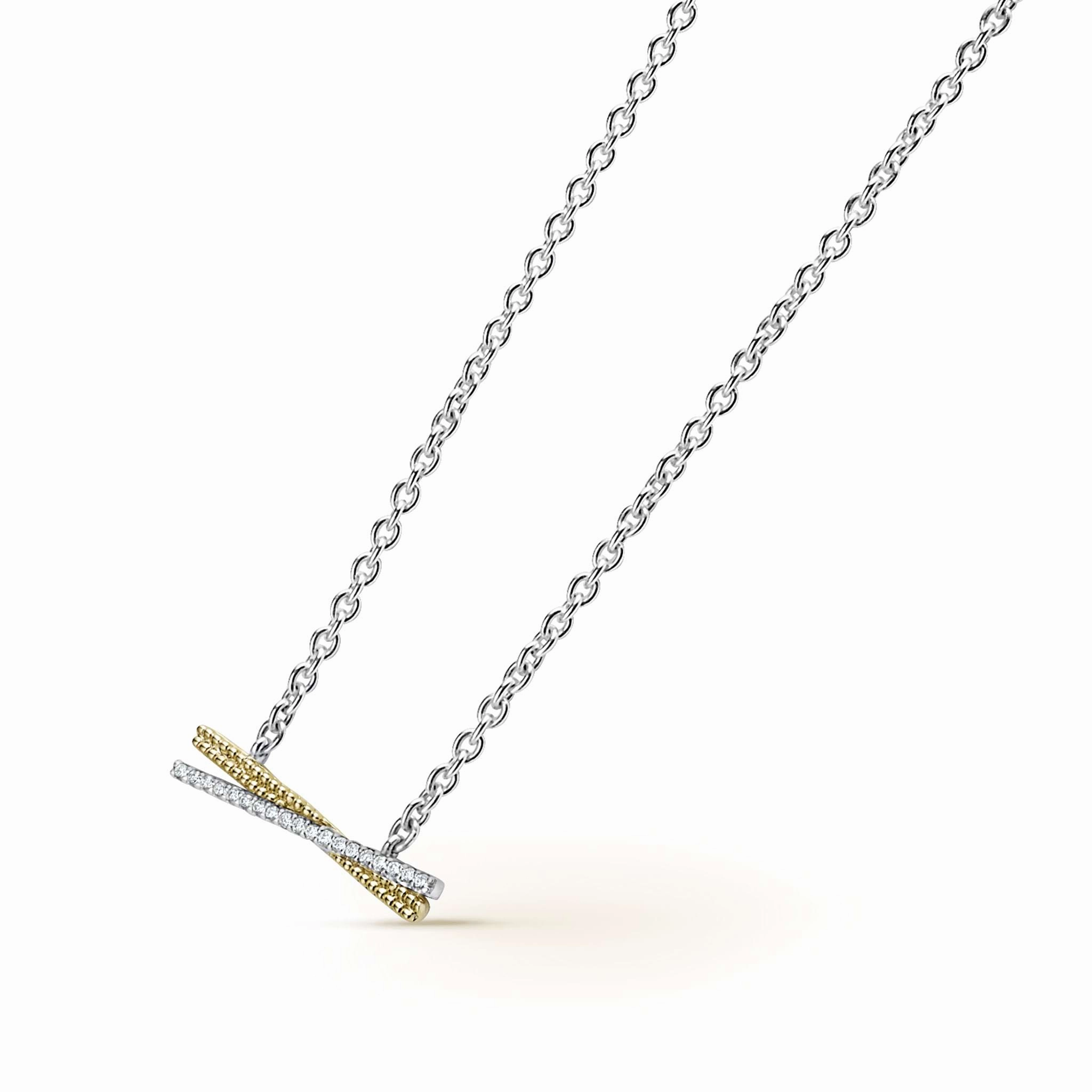 Caviar Lux Two-Tone X Diamond Necklace