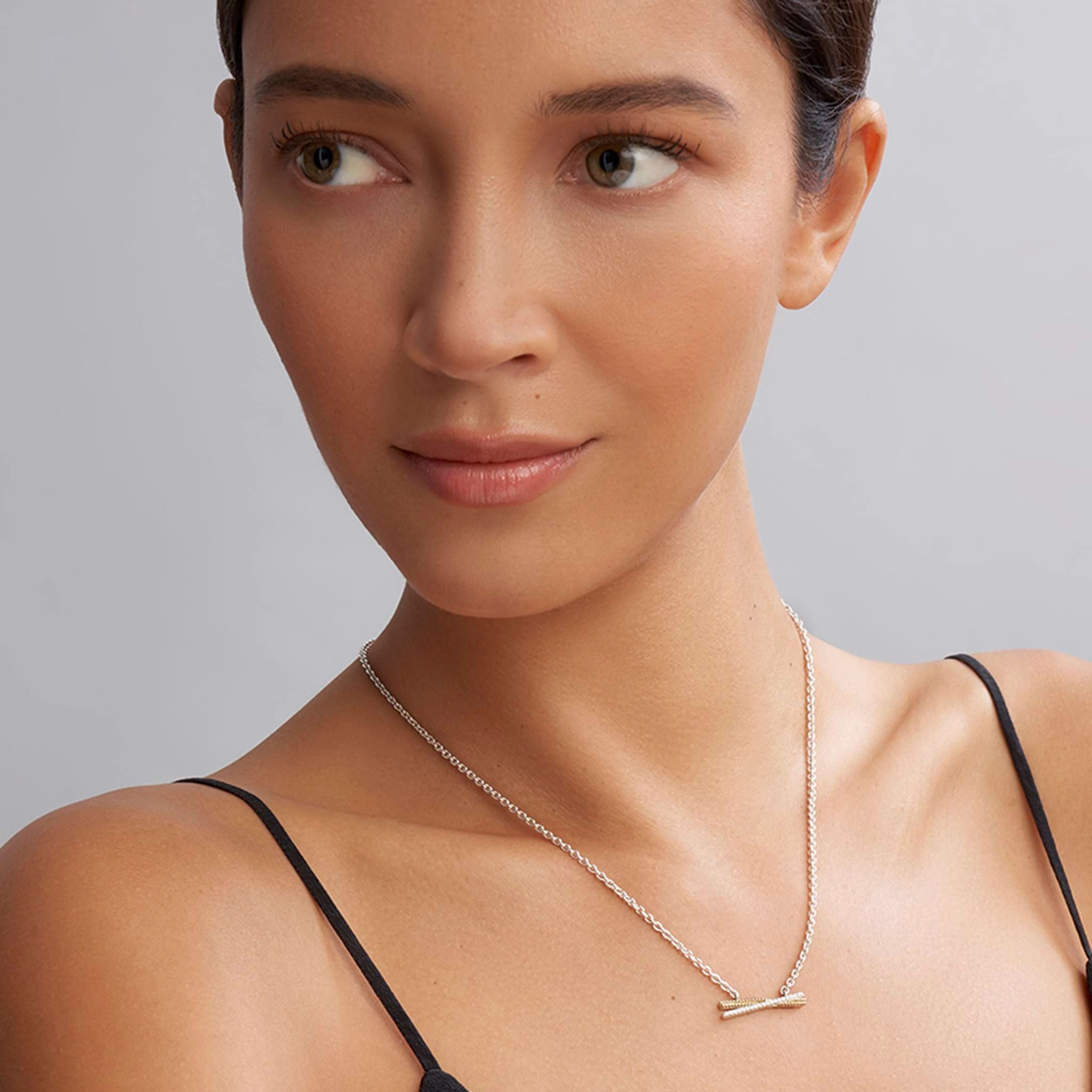 Caviar Lux Two-Tone X Diamond Necklace