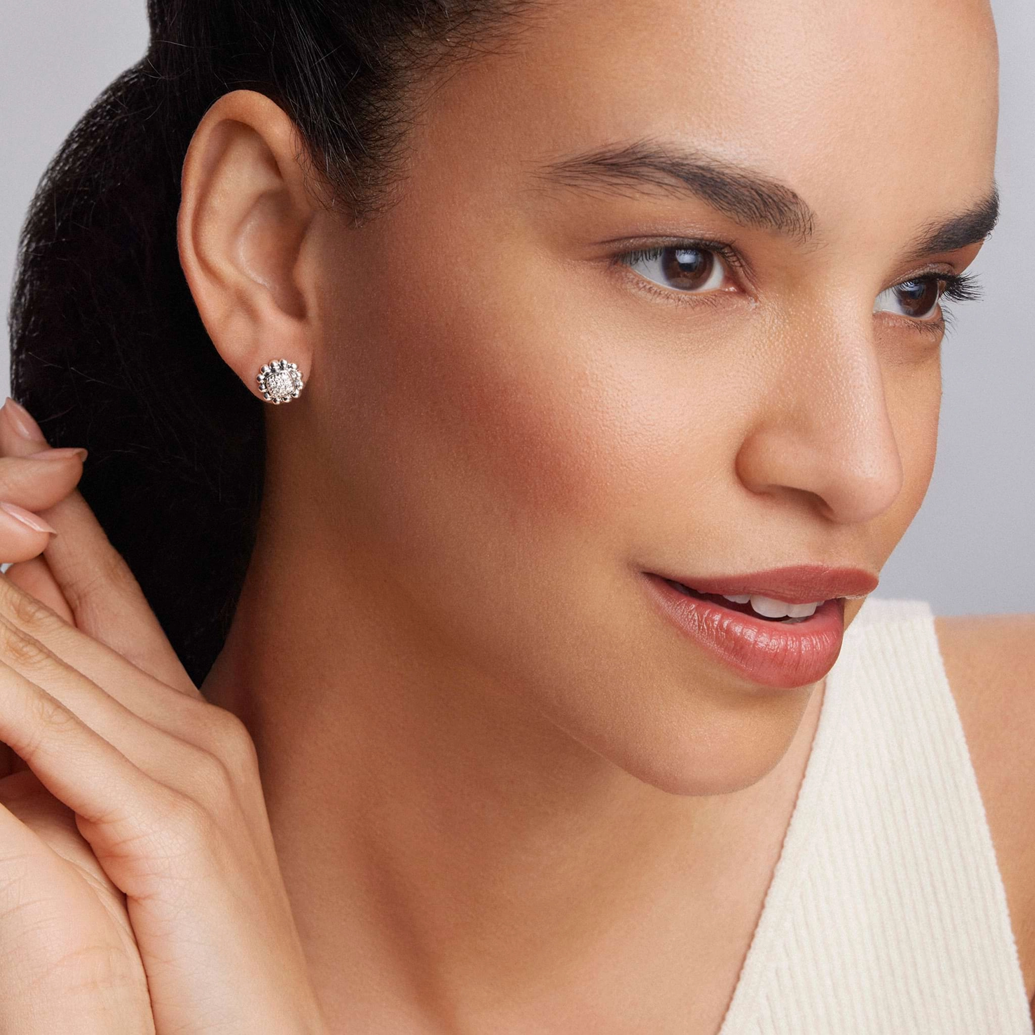 Caviar Spark Caviar Square Diamond Stud Earrings
