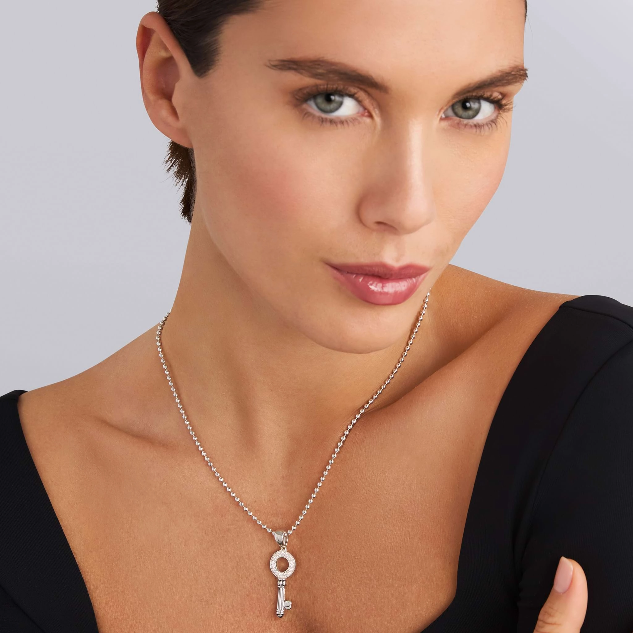 Caviar Spark Key Diamond Pendant Necklace