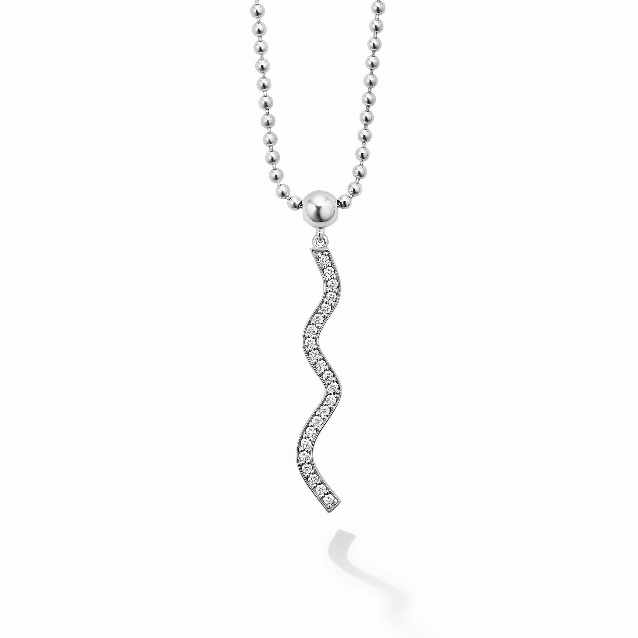 Caviar Spark Large Wave Diamond Pendant Necklace