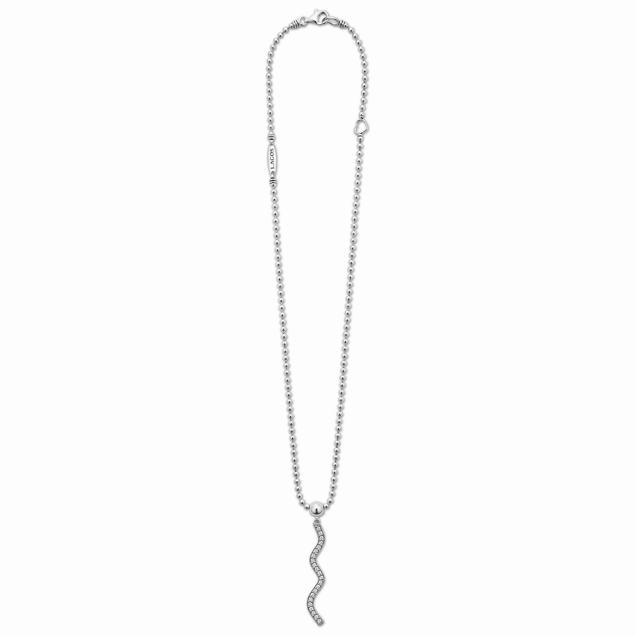 Caviar Spark Large Wave Diamond Pendant Necklace