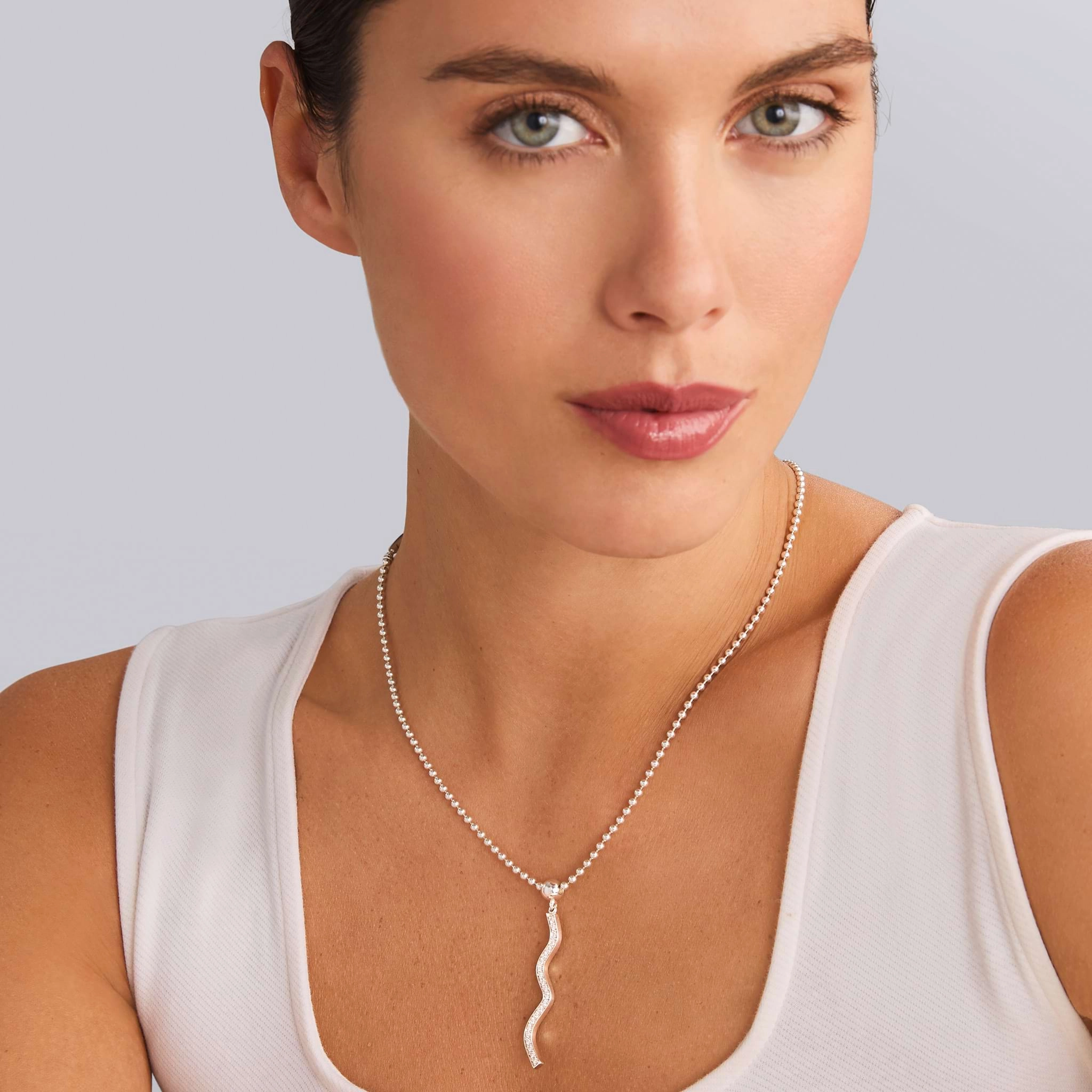 Caviar Spark Large Wave Diamond Pendant Necklace