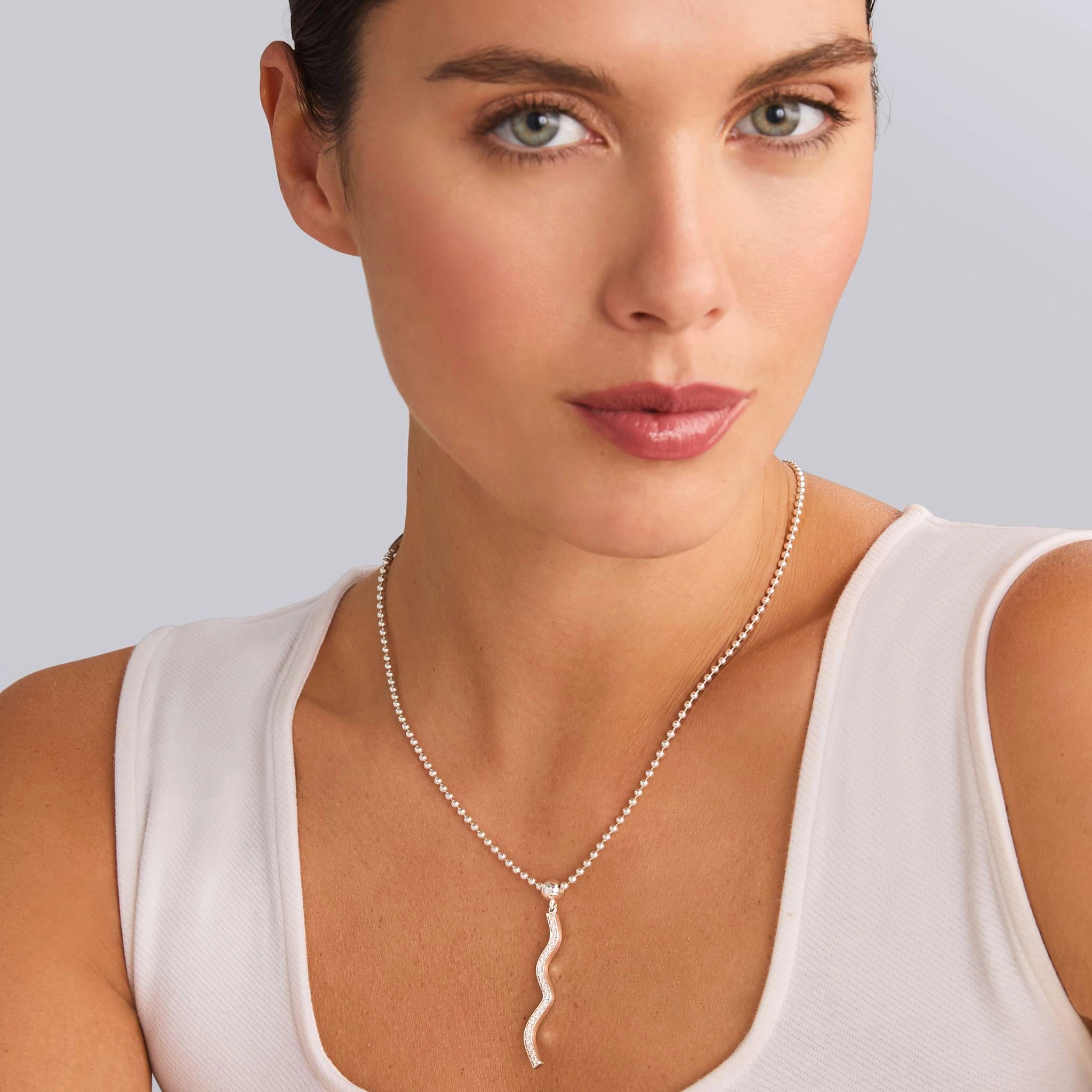 Caviar Spark Large Wave Diamond Pendant Necklace