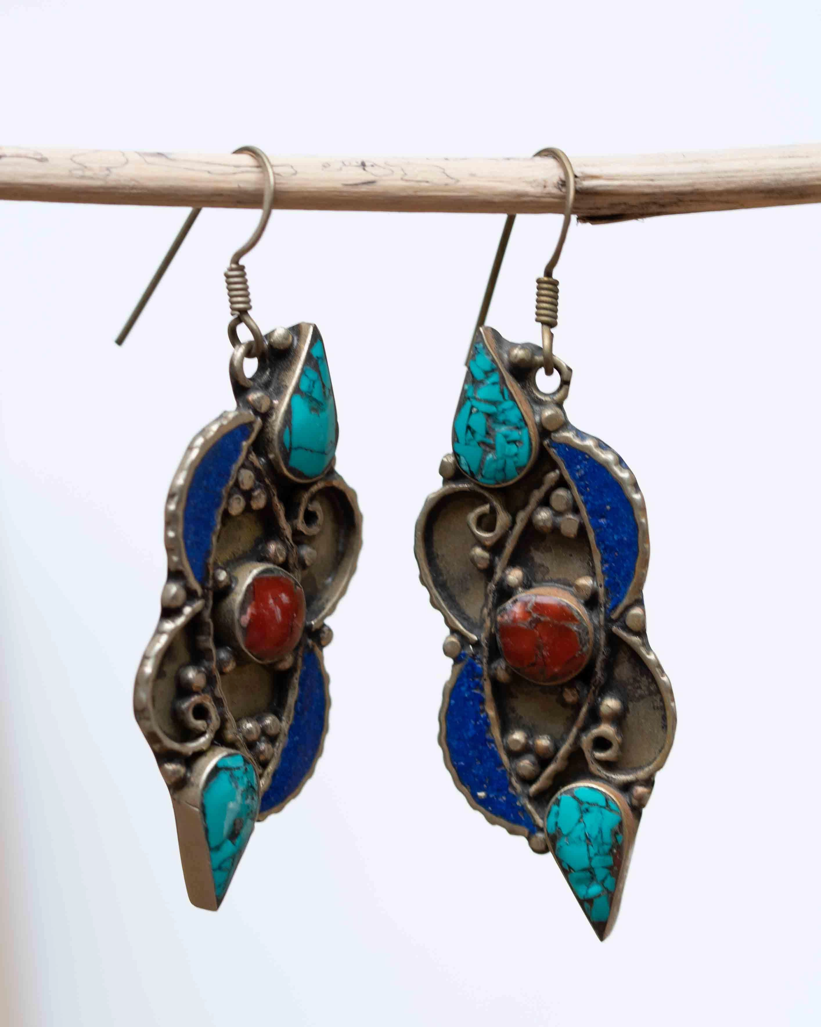 Celia Turquoise Tibetan Earrings ~German Silver ~ SME062