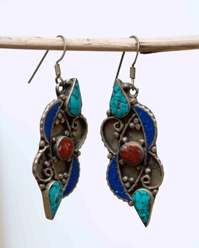 Celia Turquoise Tibetan Earrings ~German Silver ~ SME062