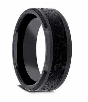 Ceramic And Lava Rock Stone Inlay Vesuvius 6mm Polished Bevel Edge Wedding Band
