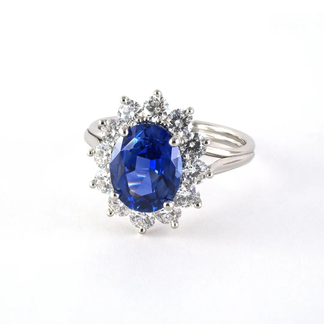 Ceylon Sapphire & Diamond Cluster Ring