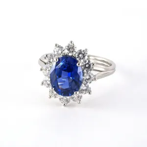 Ceylon Sapphire & Diamond Cluster Ring
