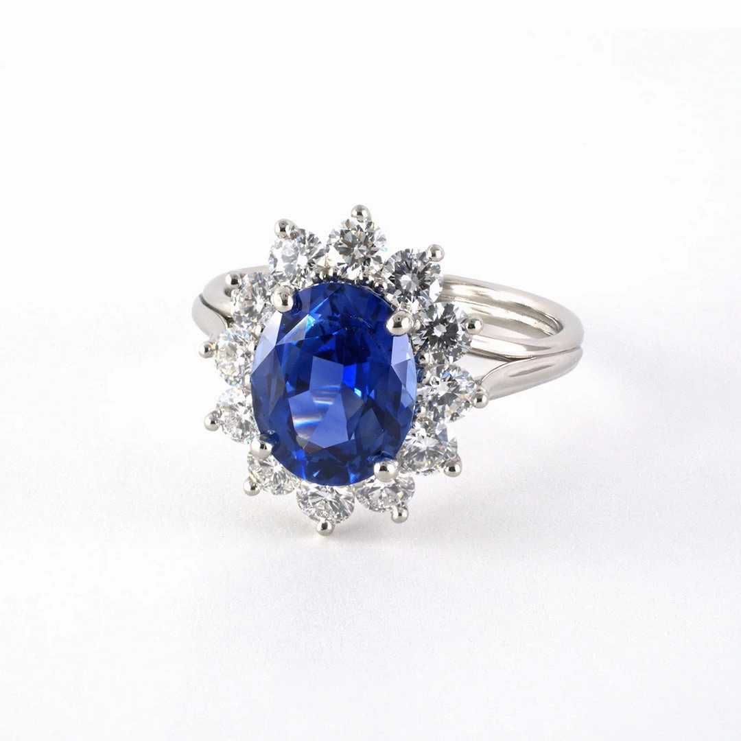 Ceylon Sapphire & Diamond Cluster Ring