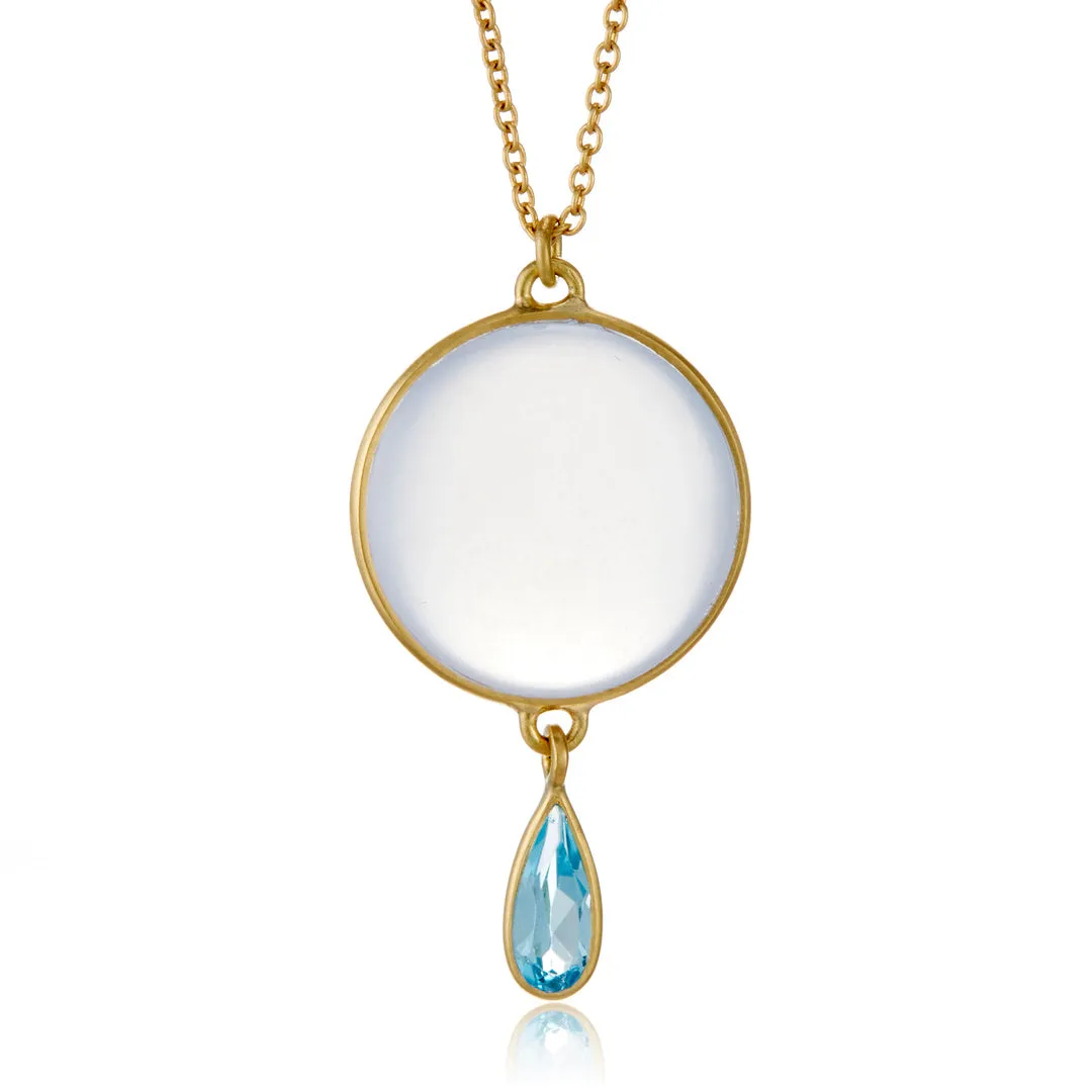 Chalcedony & Blue Topaz Moon Drop Necklace