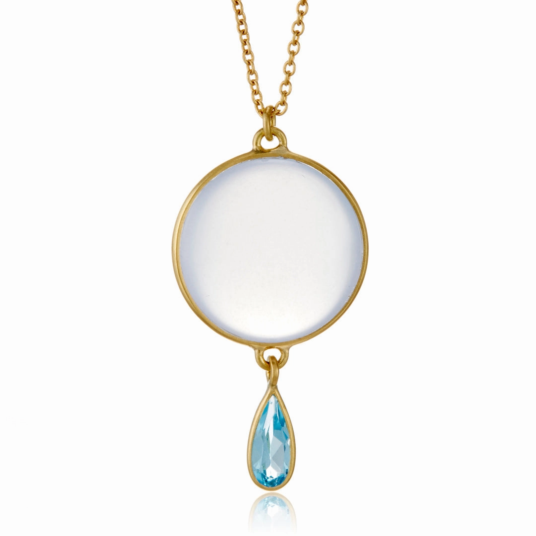 Chalcedony & Blue Topaz Moon Drop Necklace