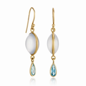 Chalcedony & Blue Topaz Moon Phase Drop Earrings