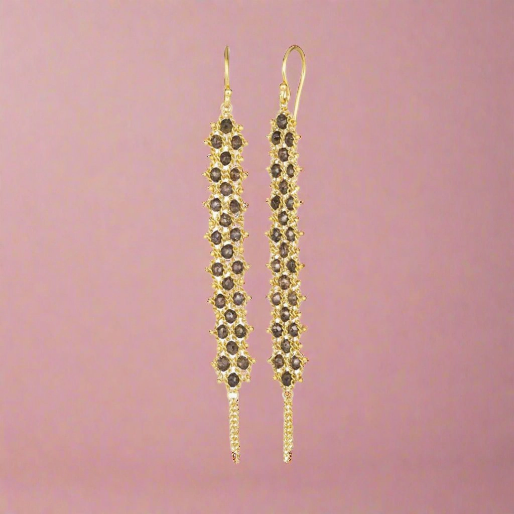 Champagne Diamond Woven Textile Earrings