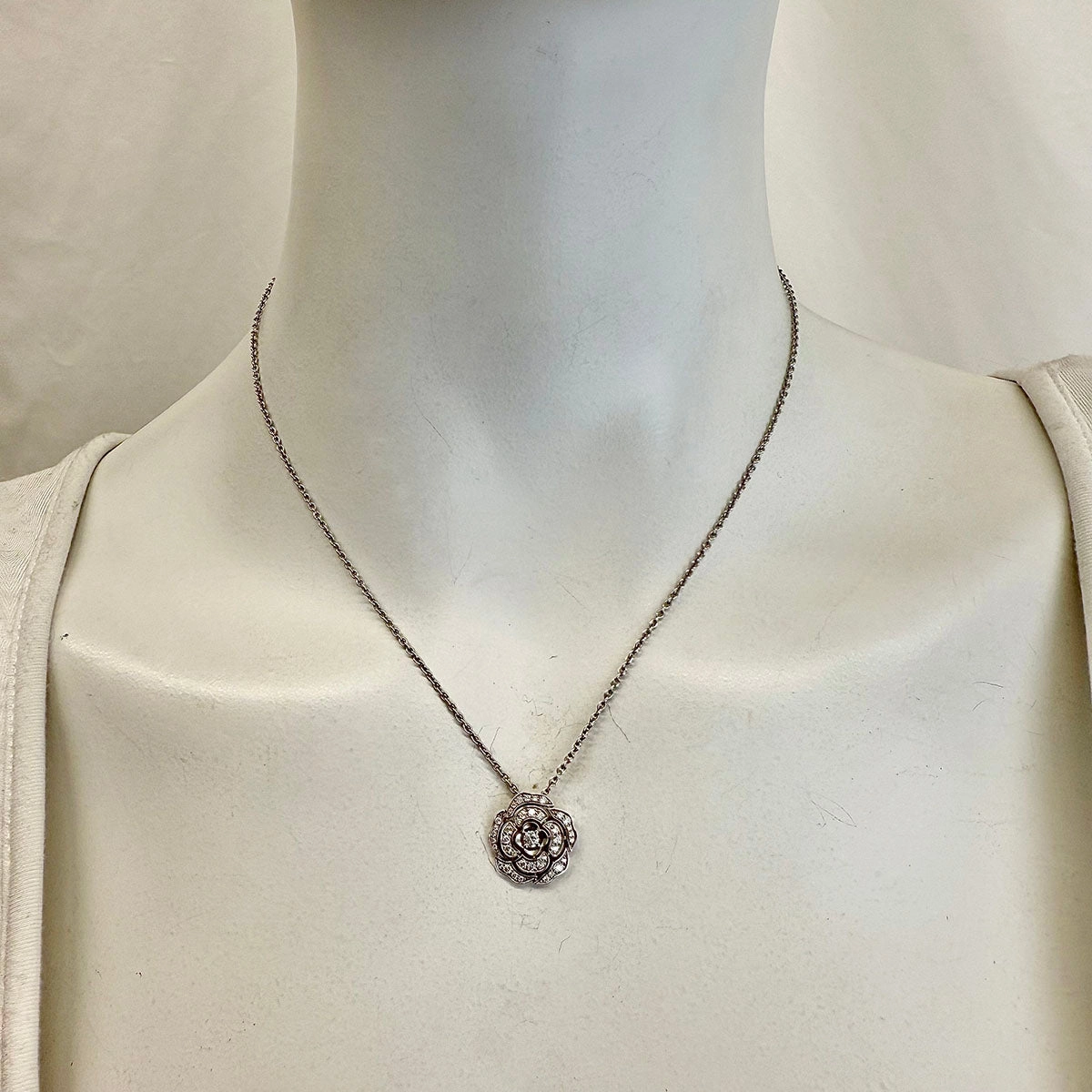 Chanel Bouton de Camelia 18K White Gold and Diamond Pendant Necklace