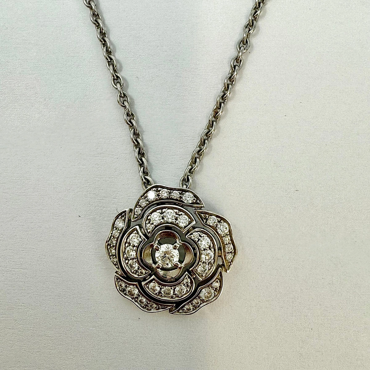 Chanel Bouton de Camelia 18K White Gold and Diamond Pendant Necklace