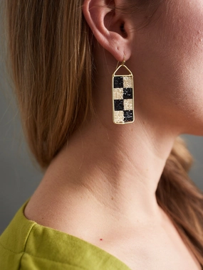 Checker Beaded Earrings - Black