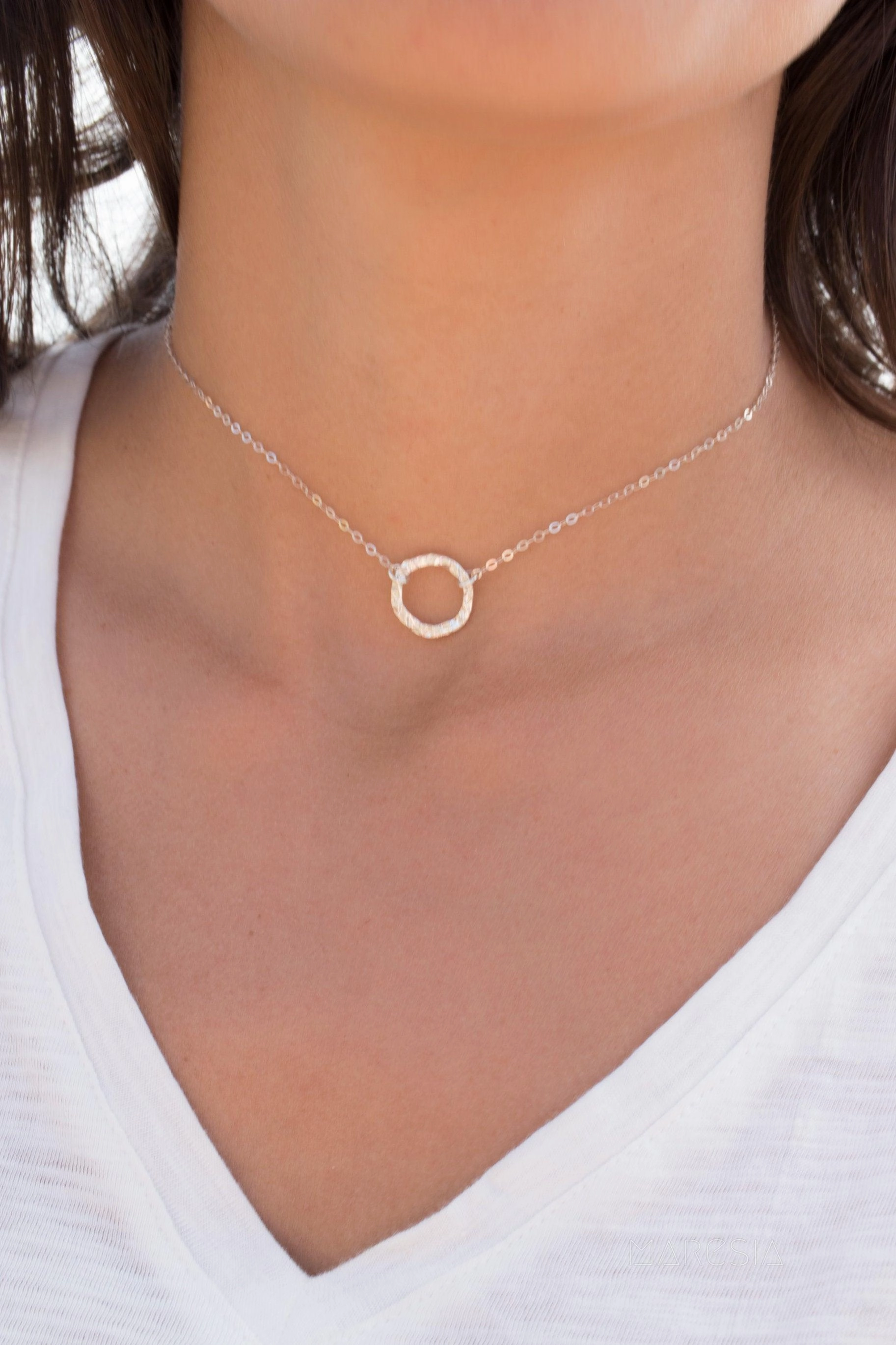 Circle Necklace Choker ~Sterling Silver 925 - MN023