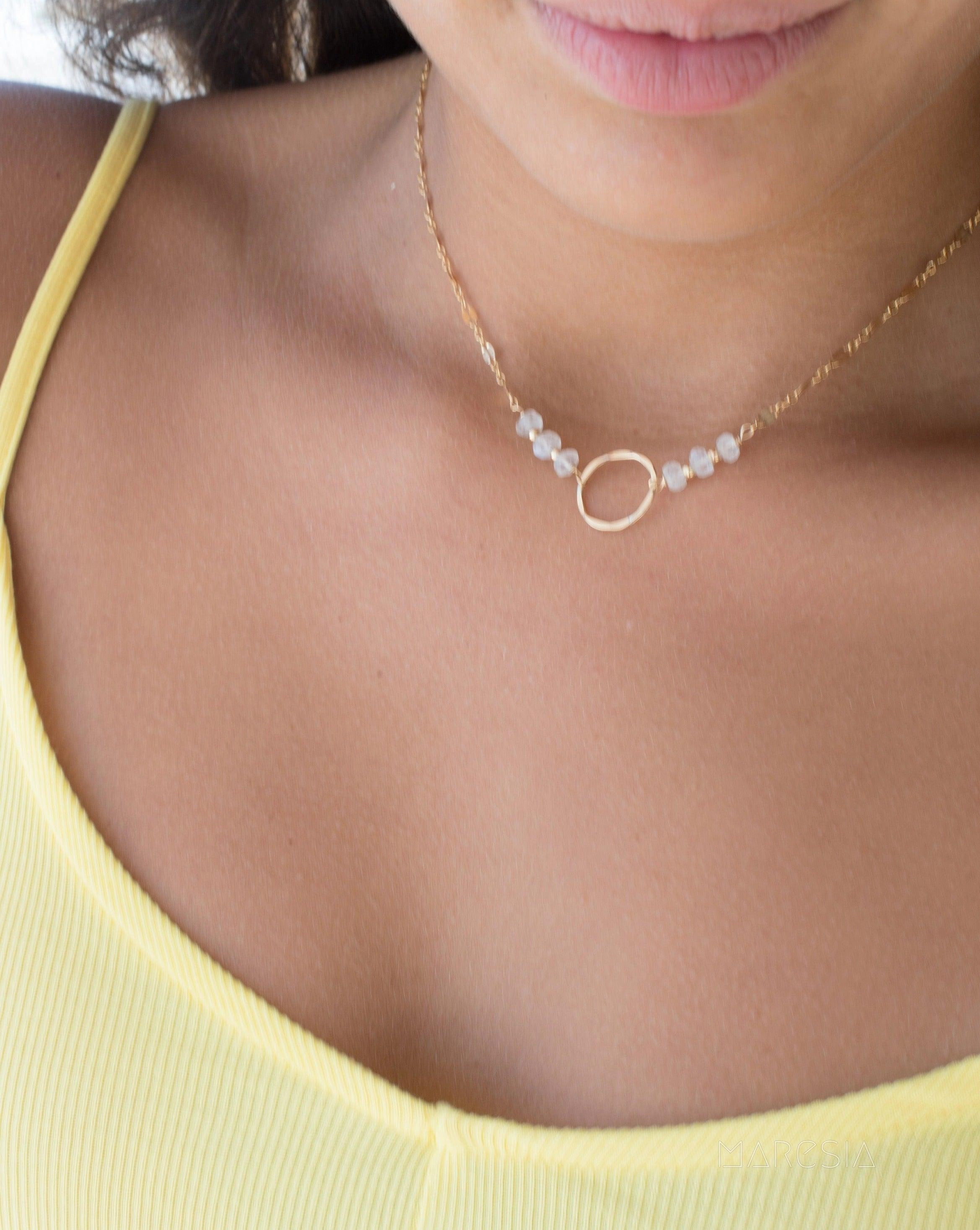 Circle Necklace Choker with moonstone ~ Gold Filled or Sterling Silver 925 ~ MN014