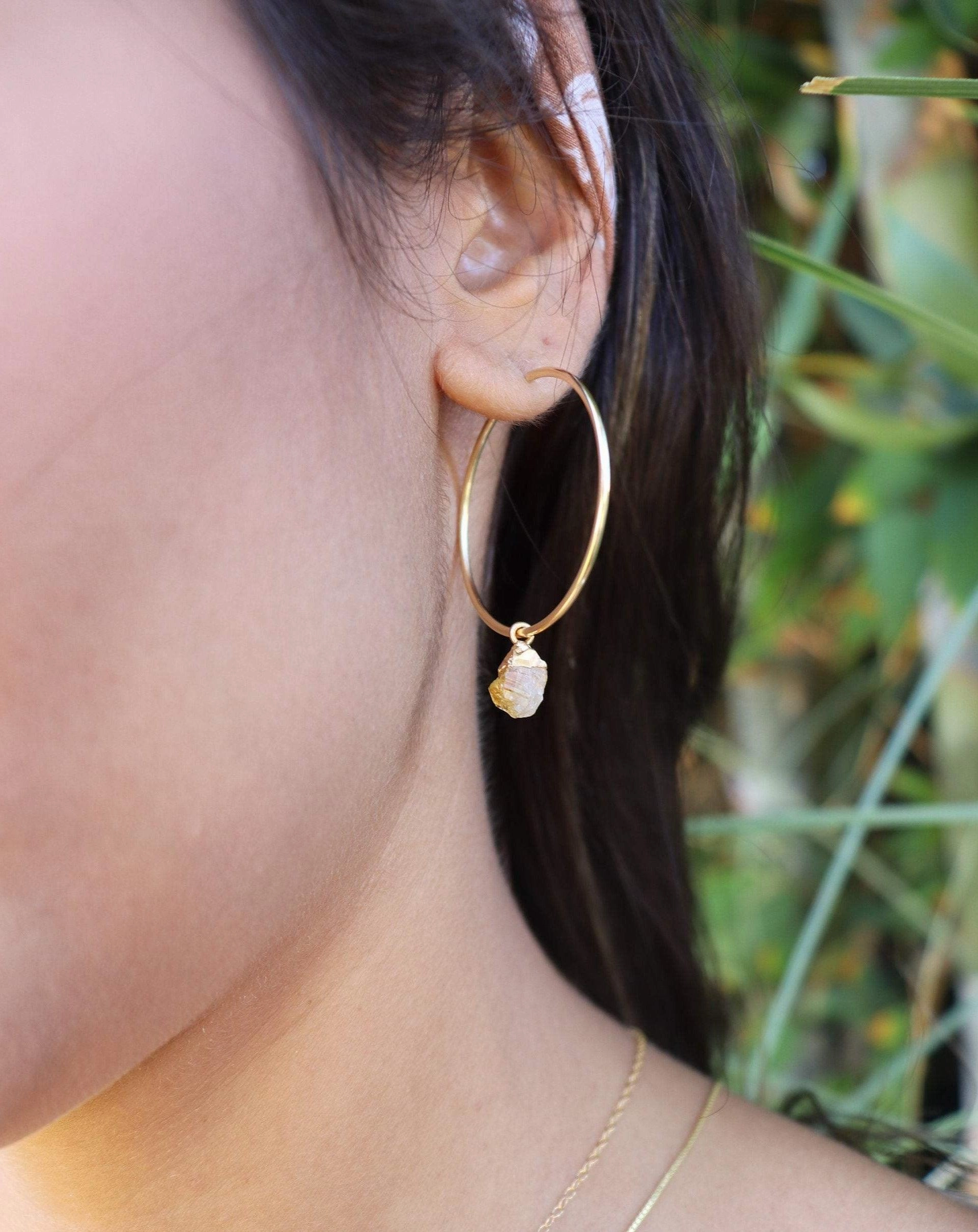 Citrine Gold Hoop Earrings ~ 14k Gold Filled  ~ ME031