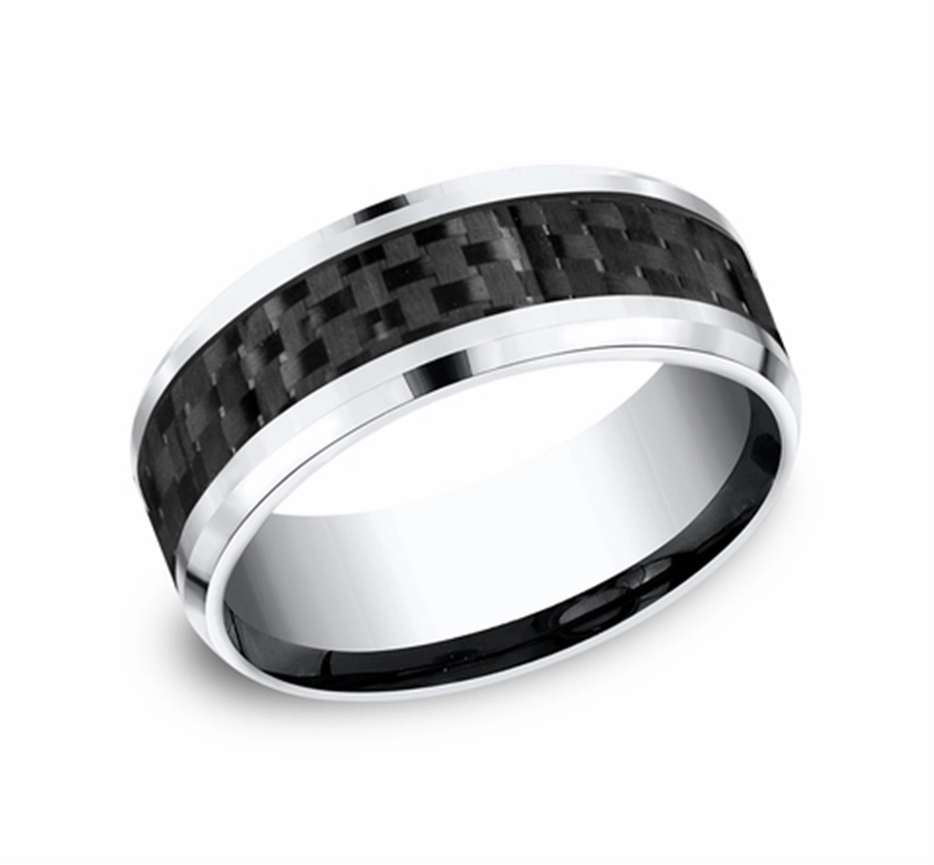 Cobalt Chrome And Carbon Fiber 8mm Beveled Polished Finish Wedding Band