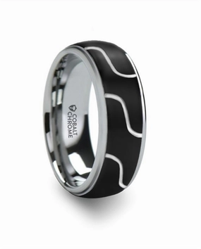 Cobalt Chrome Fusion 8Mm Diagonal Pattern And Polished Edge Wedding Band