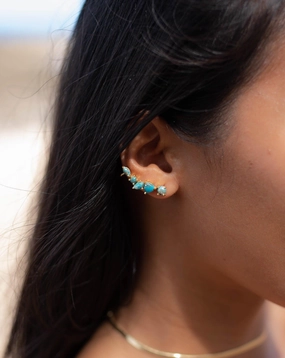 Copper Turquoise Ear Climber Earrings ~ 18k Gold Plated ~ ME171