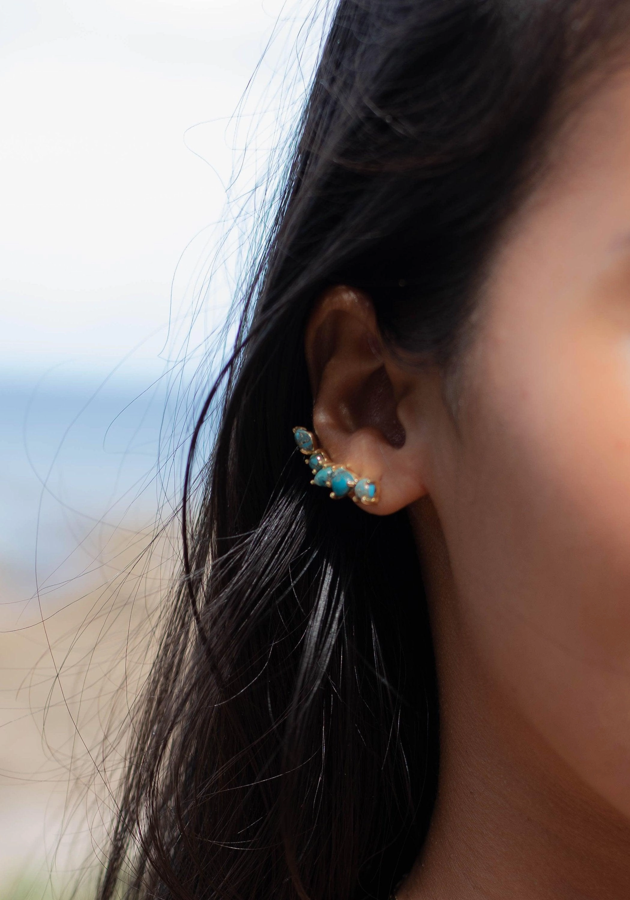Copper Turquoise Ear Climber Earrings ~ 18k Gold Plated ~ ME171