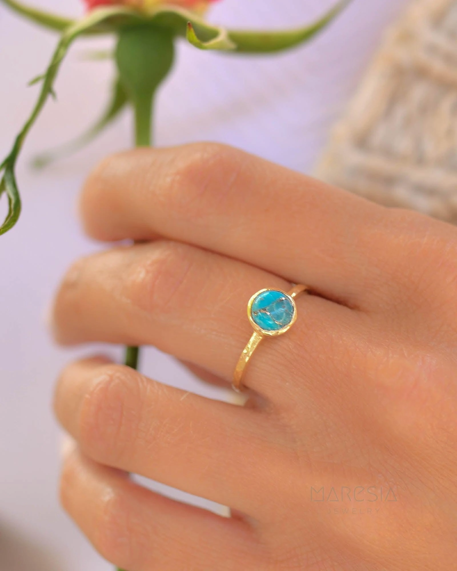 Copper Turquoise Gold Ring ~ 18k Gold Plated ~ SMR104