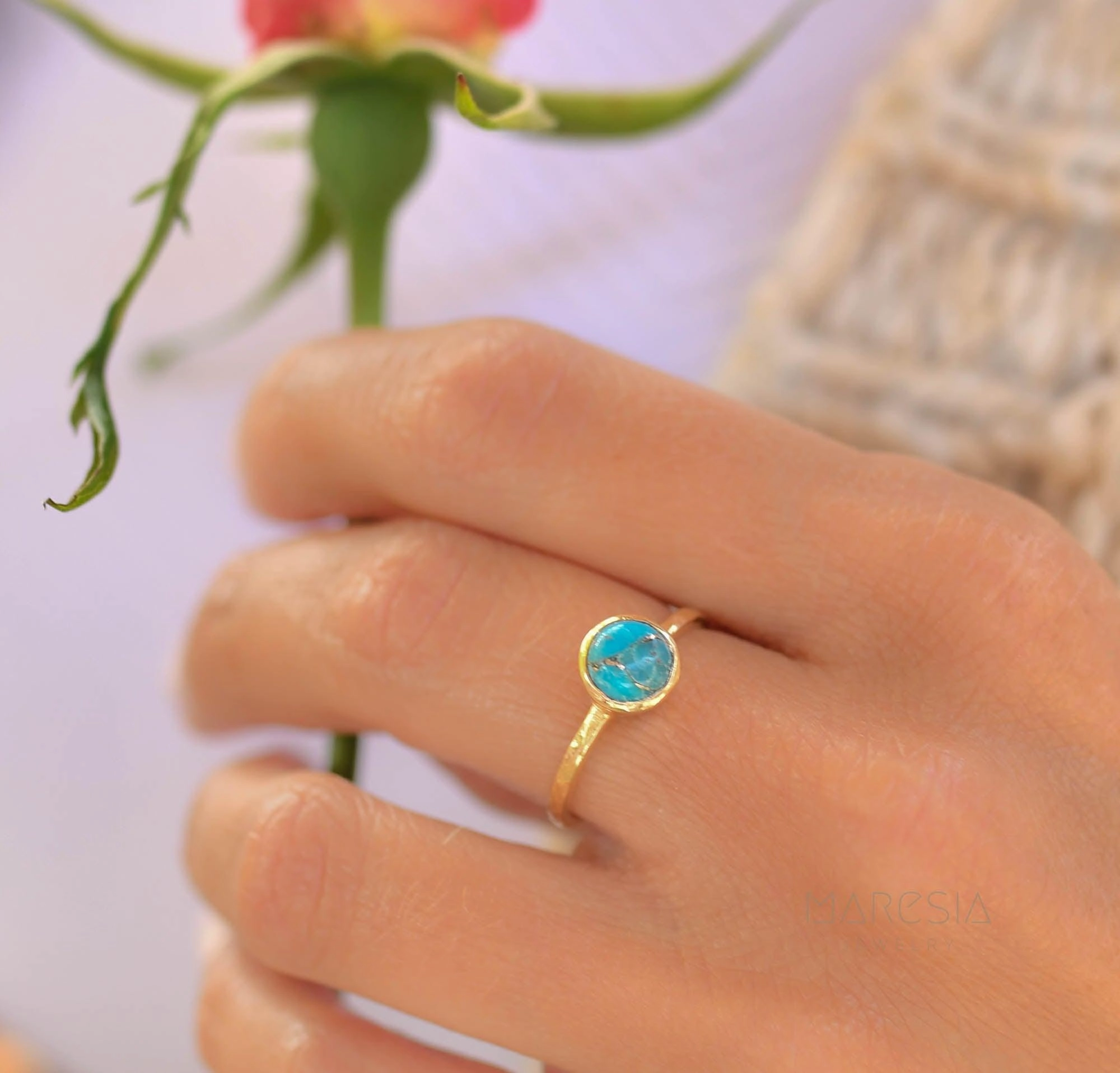 Copper Turquoise Gold Ring ~ 18k Gold Plated ~ SMR104