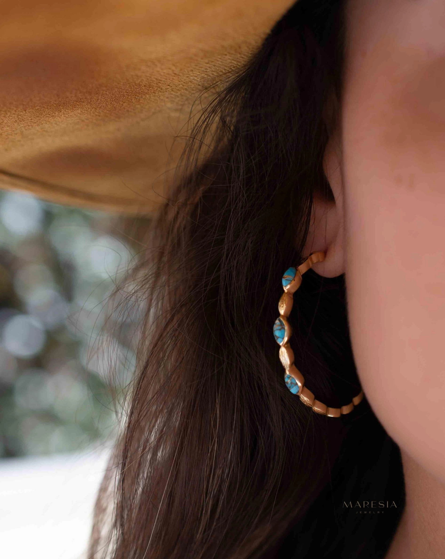Copper Turquoise Hoop Earrings 18k Gold Plated Earrings ~ ME206