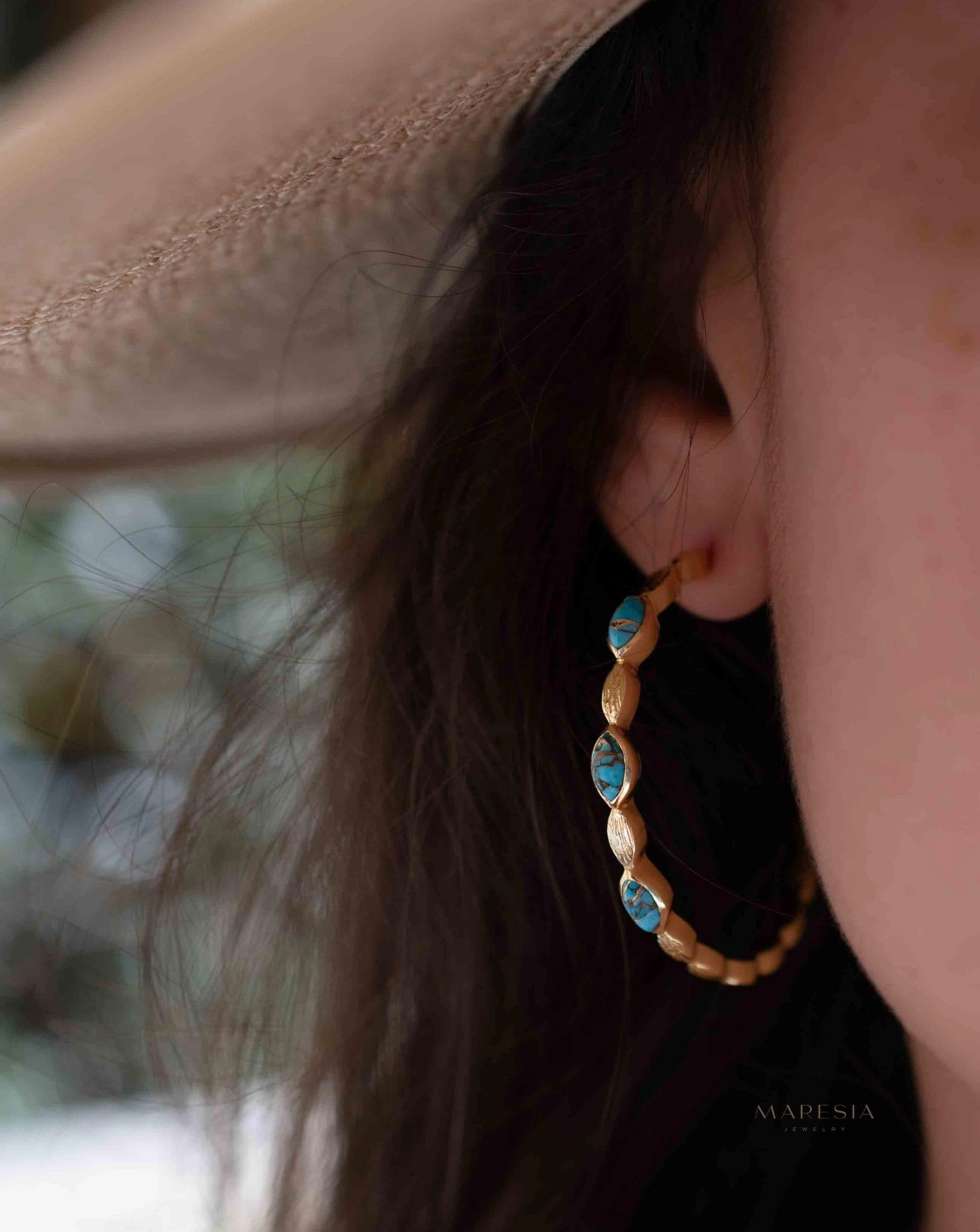Copper Turquoise Hoop Earrings 18k Gold Plated Earrings ~ ME206