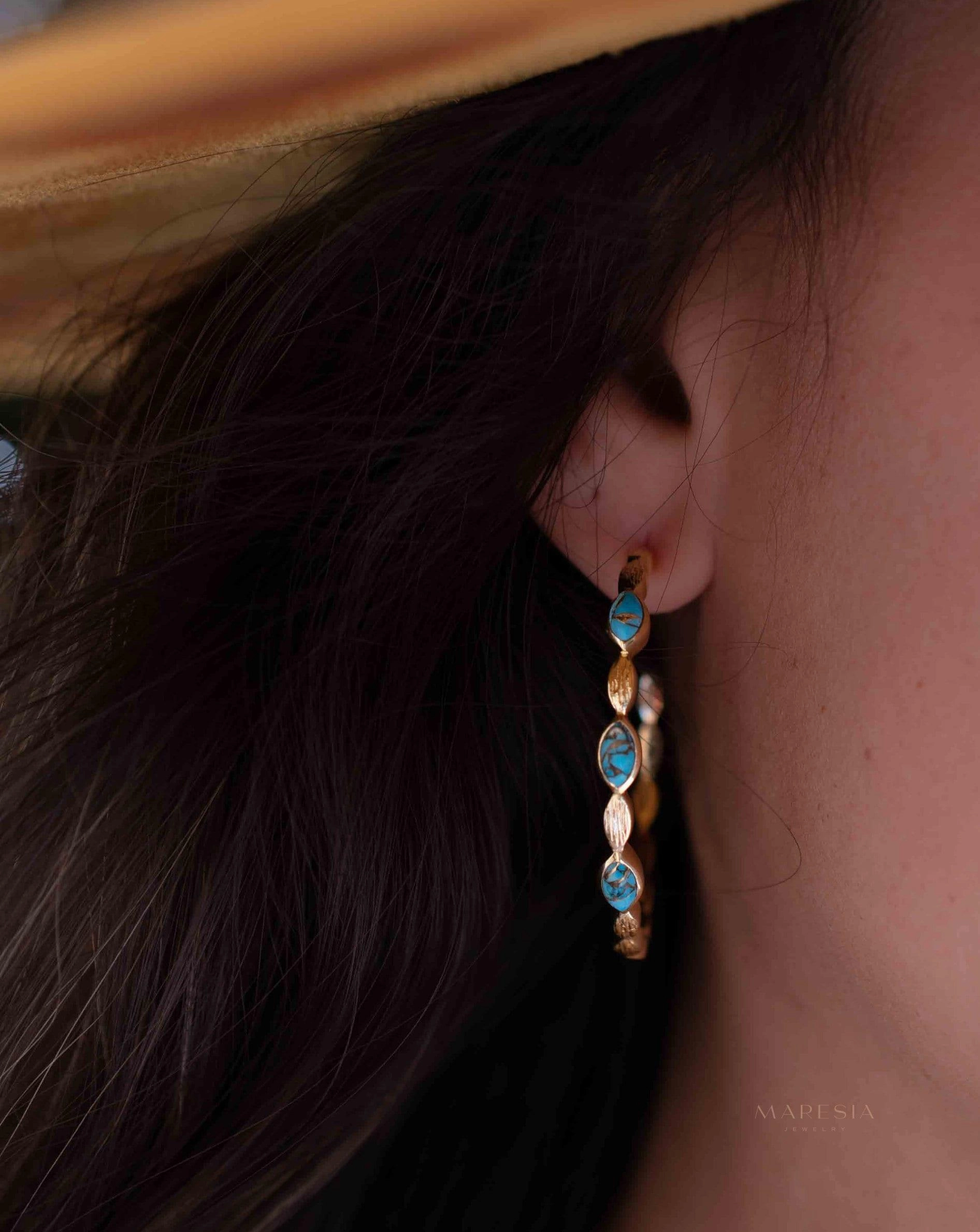 Copper Turquoise Hoop Earrings 18k Gold Plated Earrings ~ ME206