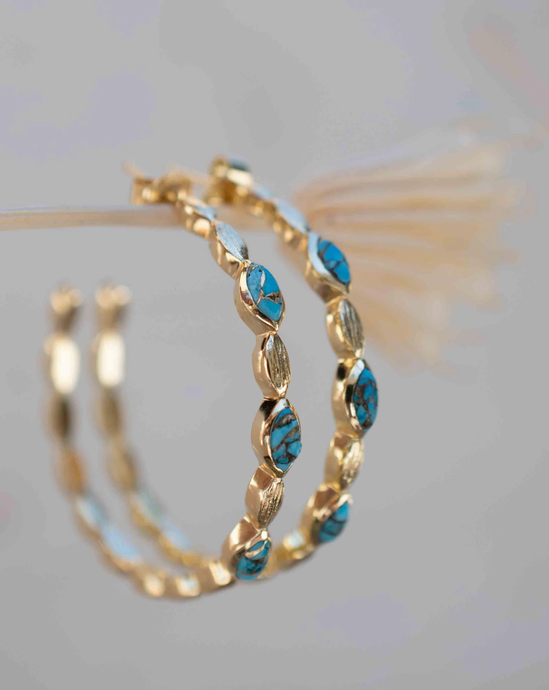 Copper Turquoise Hoop Earrings 18k Gold Plated Earrings ~ ME206