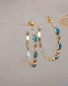 Copper Turquoise Hoop Earrings 18k Gold Plated Earrings ~ ME206