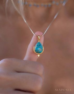 Copper Turquoise Pendant ~ Gold Plated over Sterling Silver ~ MN143