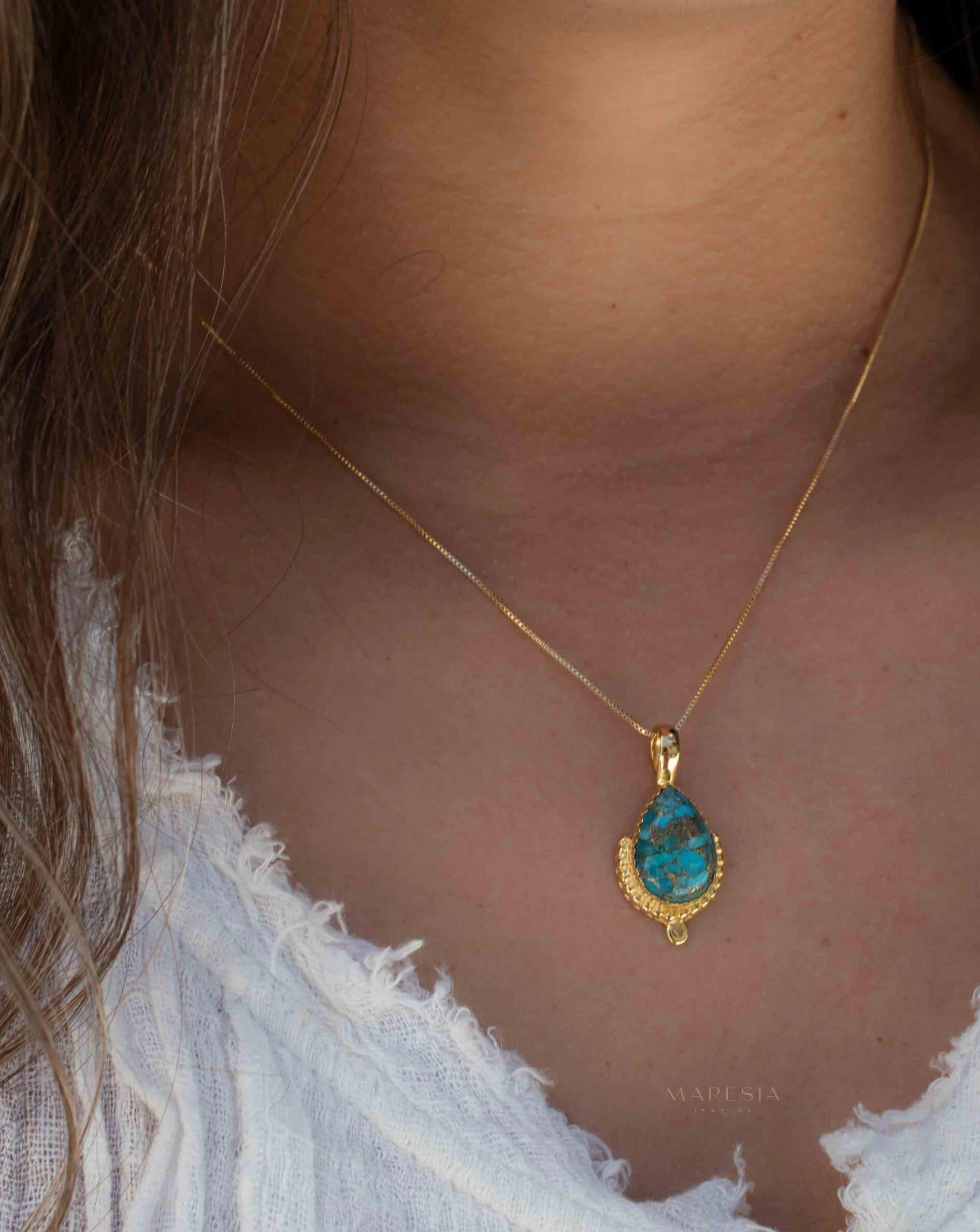 Copper Turquoise Pendant ~ Gold Plated over Sterling Silver ~ MN143